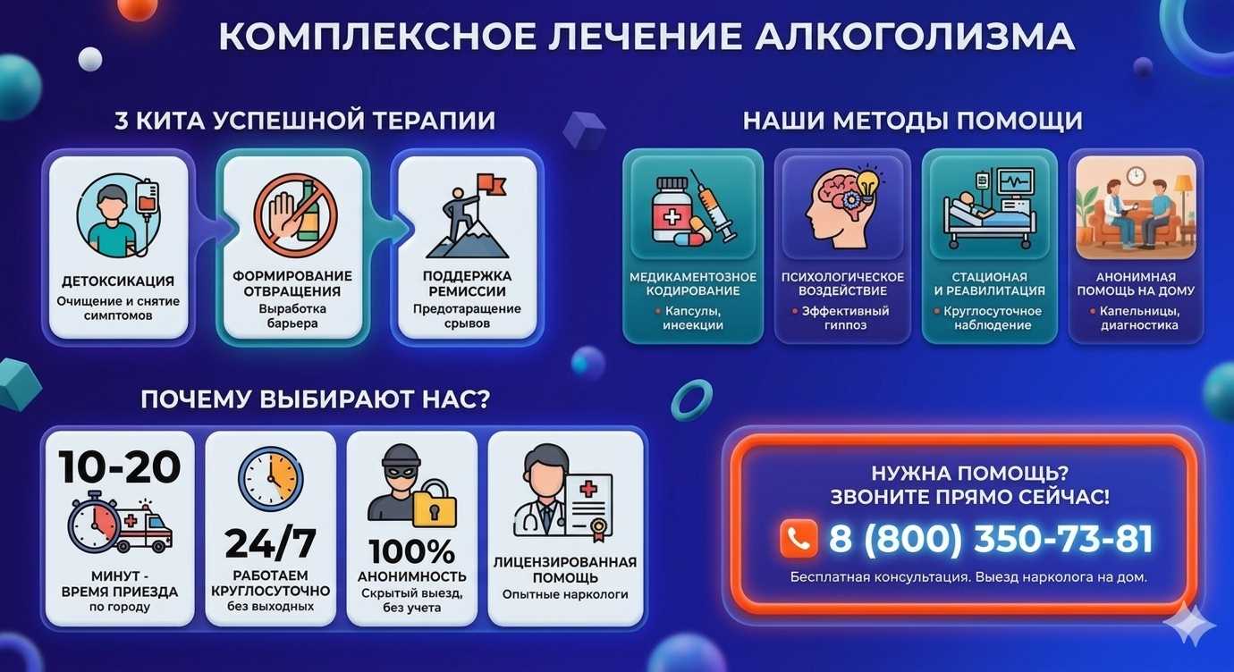 Инфографика о методах лечения алкоголизма в Плесецке: детоксикация, кодирование и анонимная помощь на дому от клиники Похмельная служба.